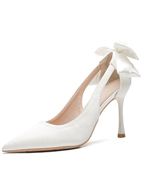 back ribbon pointed toe pumps