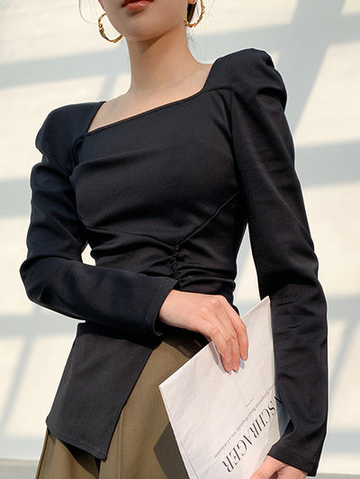 square collar slim slit tops