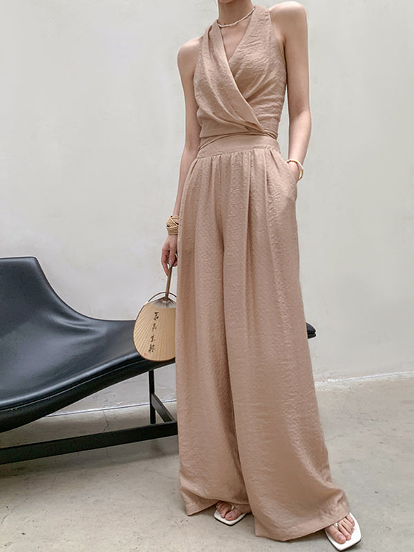 milk tea sleeveless tops and wide pants set up