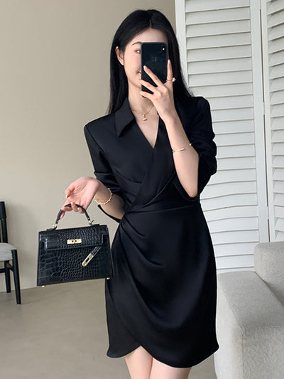 high end waist slim drape shirt dress