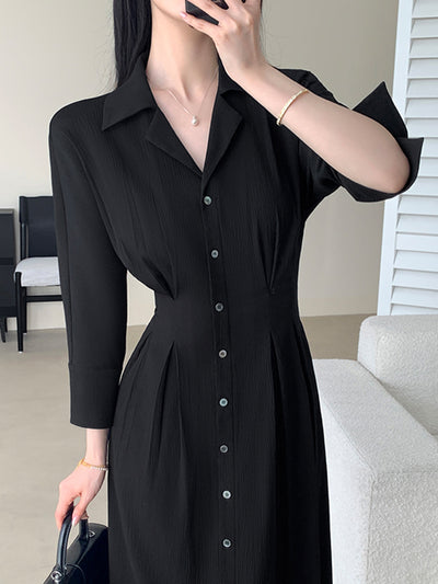 button shirt black long dress