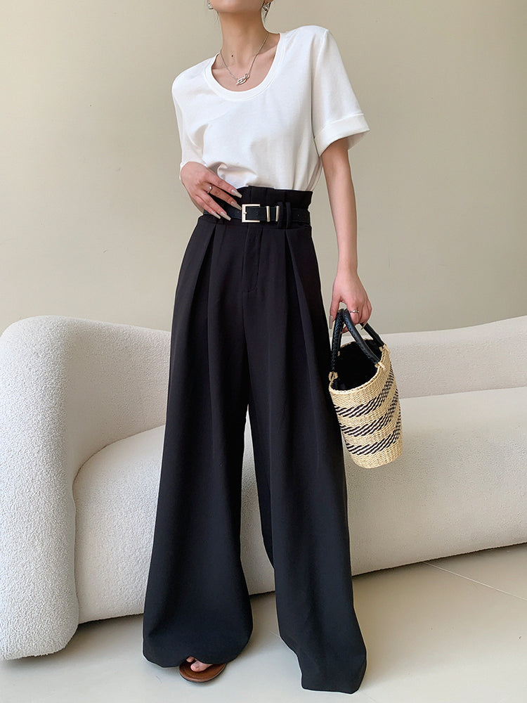 high waist slim wide black pants
