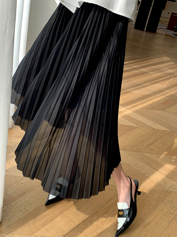 black pleats long skirt