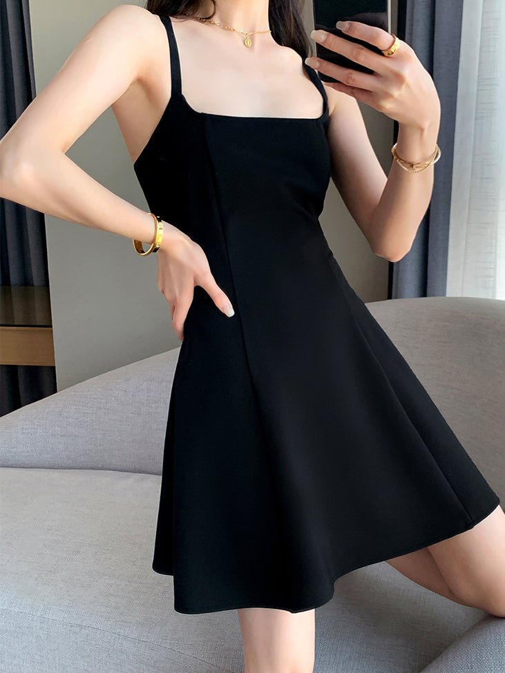 camisole flare back ribbon mini dress