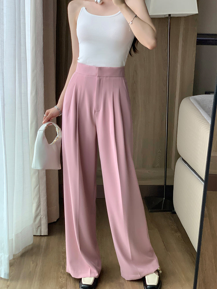 high waist pink wide straight pants