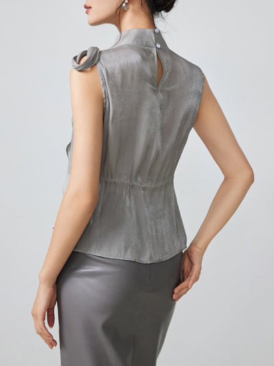 high neck sleeveless ribbon tops