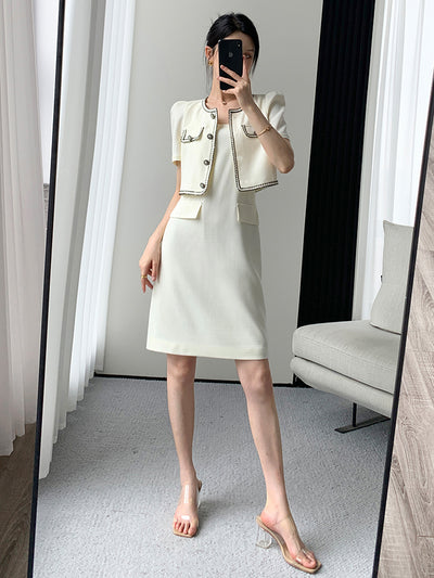 french cardigan tight dress setup