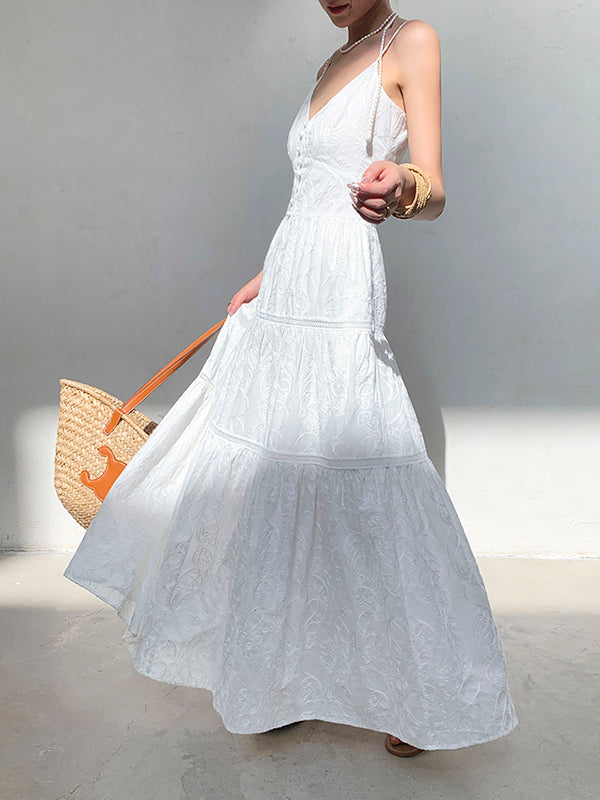 white camisole tiered long dress