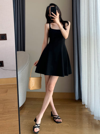 camisole flare back ribbon mini dress