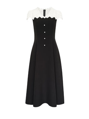 french retro lace flare long one piece