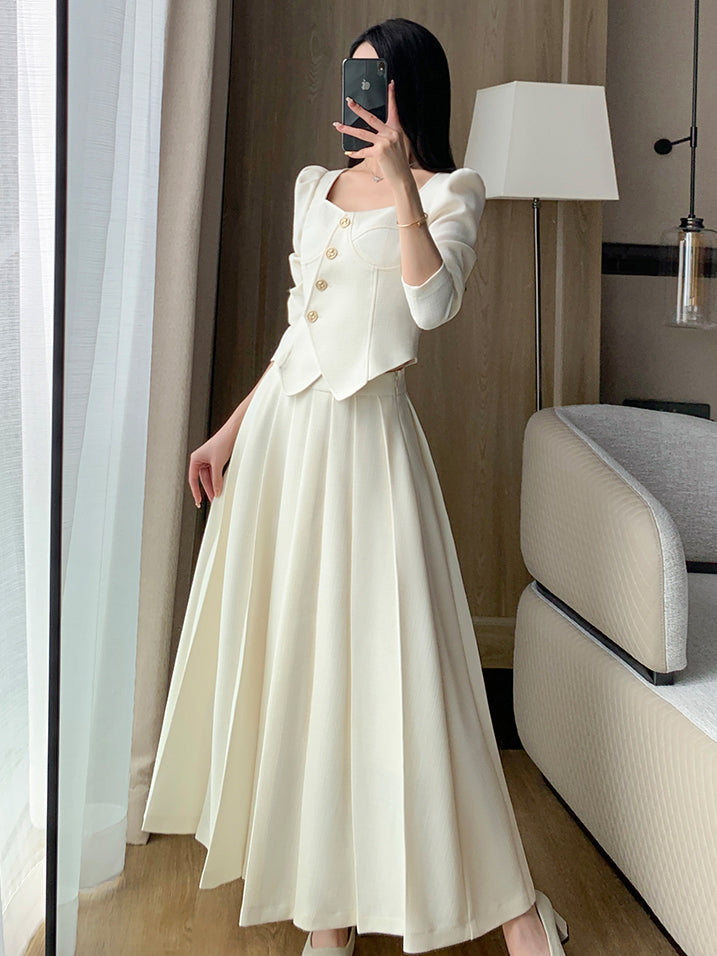 square top slim pleated skirt setup