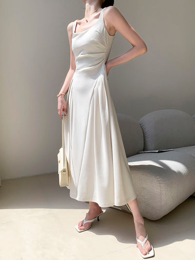 square neck slim fit a line long dress