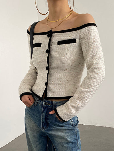 off shoulder tweed short tops