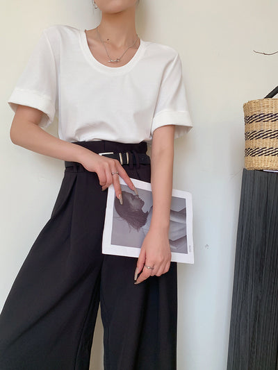 high waist slim wide black pants