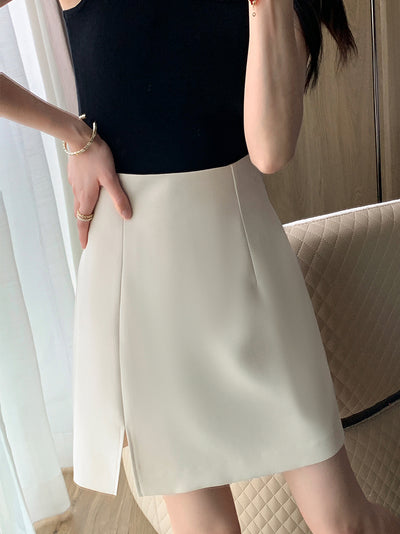 high waist trapezoid simple skirt