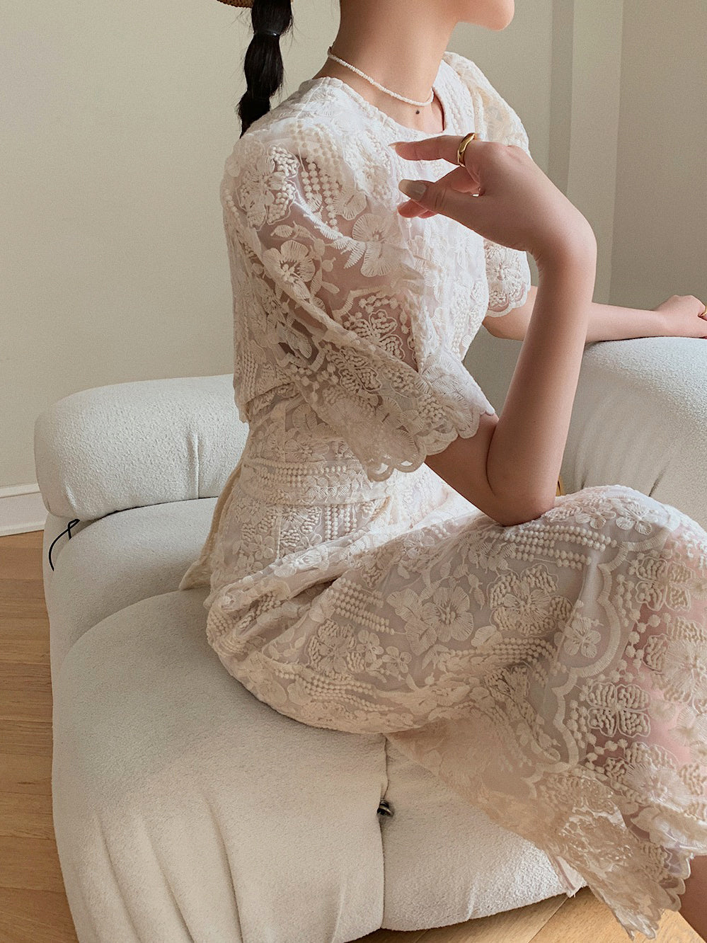 puff sleeve lace tight one piece