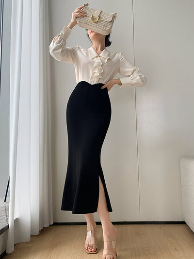 high waist side slit mermaid skirt