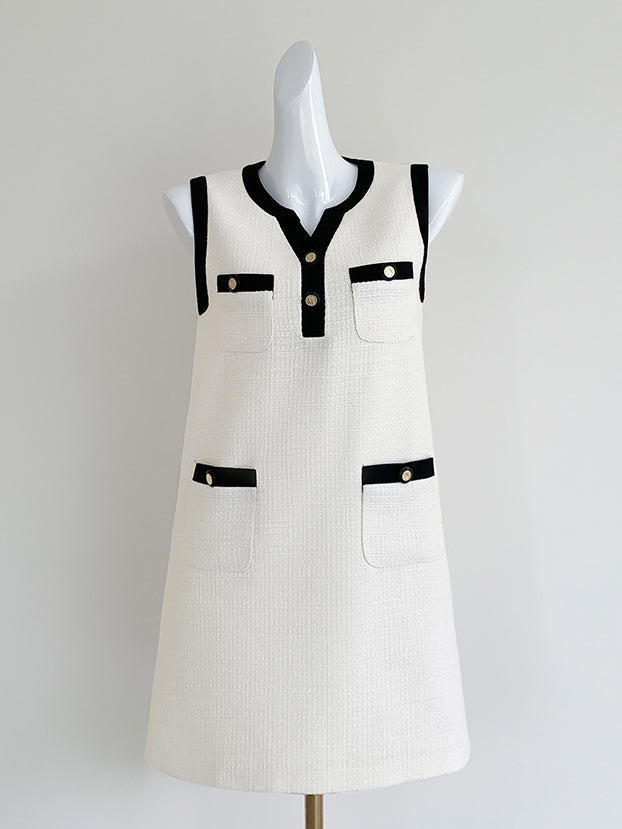 sleeveless button tweed mini one piece