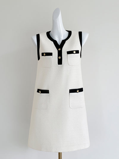 sleeveless button tweed mini one piece