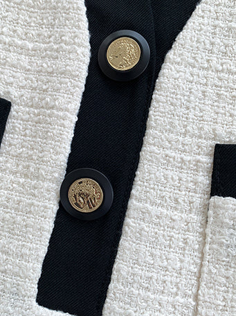 sleeveless button tweed mini one piece