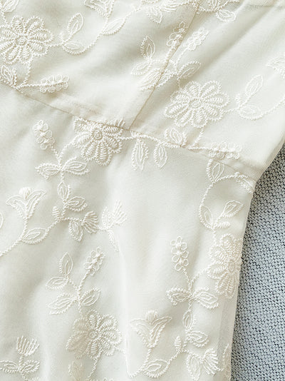 square neck puff sleeve lace long dress