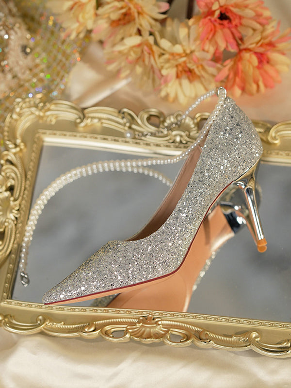 pearl strap crystal diamond pumps