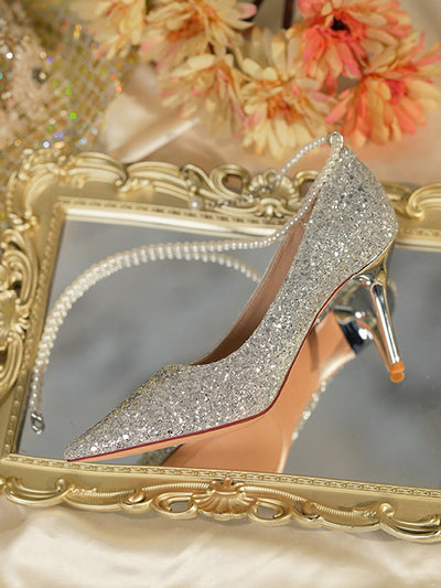 pearl strap crystal diamond pumps