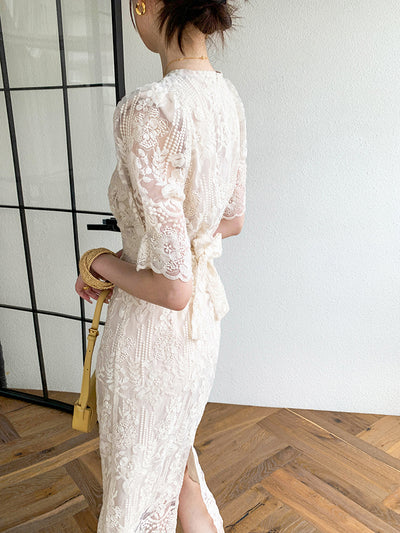 puff sleeve lace tight one piece