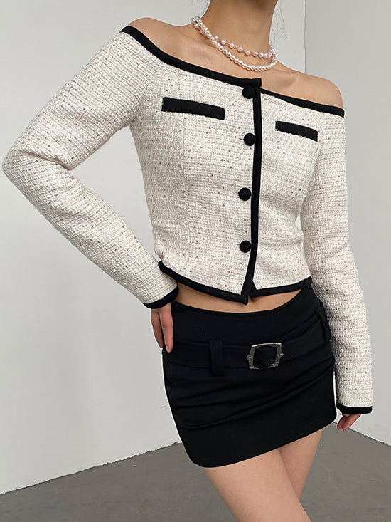 off shoulder tweed short tops