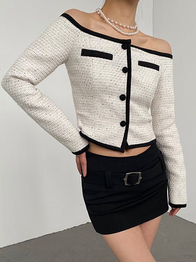 off shoulder tweed short tops
