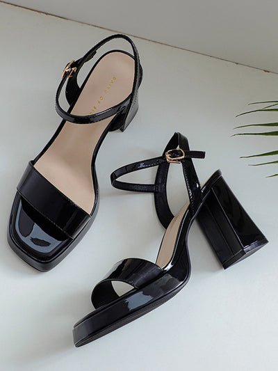 square toe chunky heel strap sandals