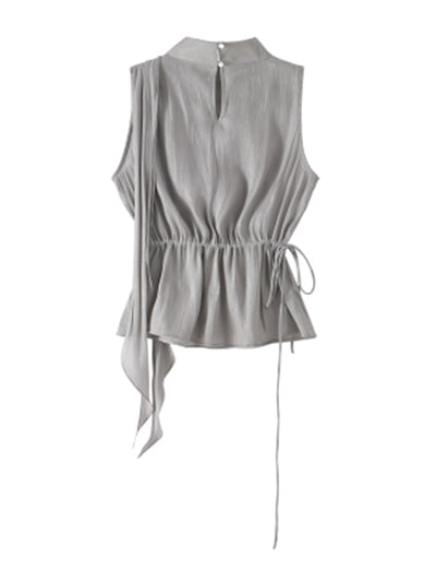 high neck sleeveless ribbon tops