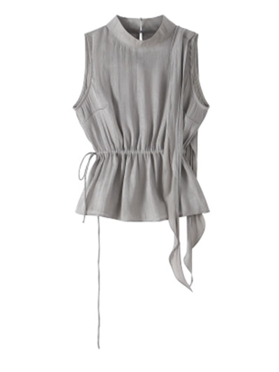 high neck sleeveless ribbon tops