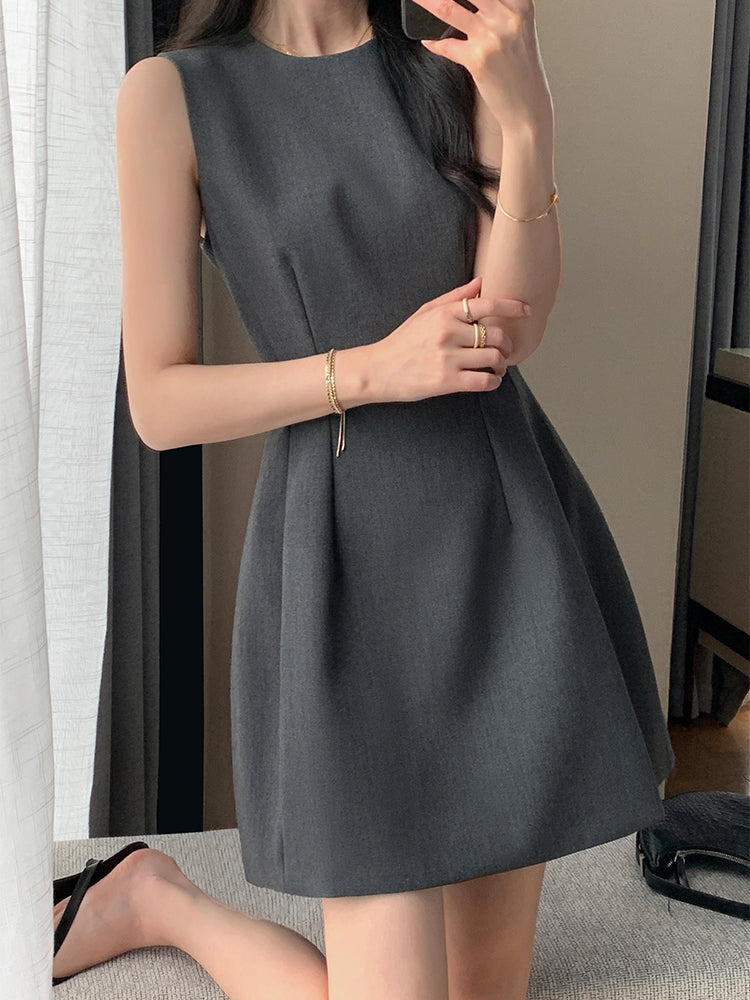 sleeveless gray flare mini one piece