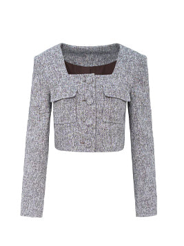 gray brown square collar short French jacket
