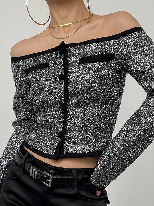 off shoulder tweed short tops