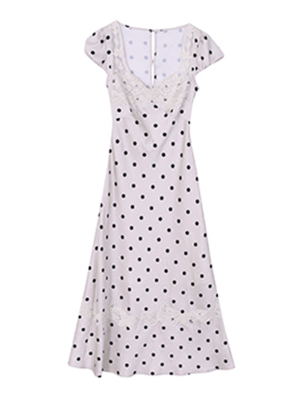 dot lace tight long dress