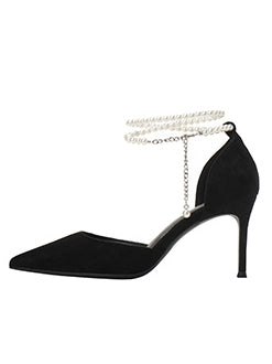 pearl strap stiletto toe black sandals