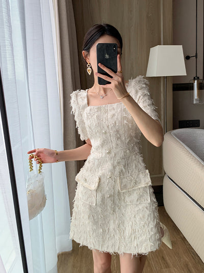 high end square feather like white one piece