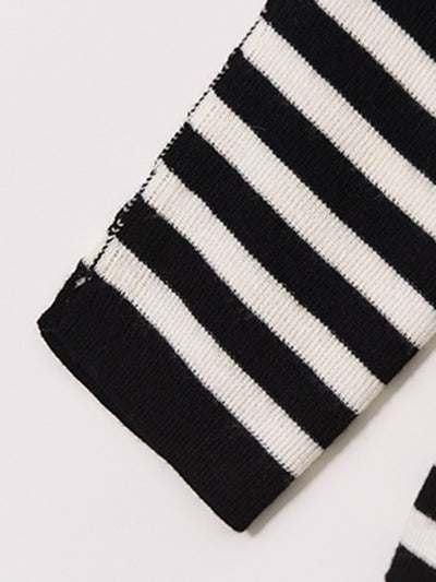 stripe off shoulder long sleeve slim fit tops