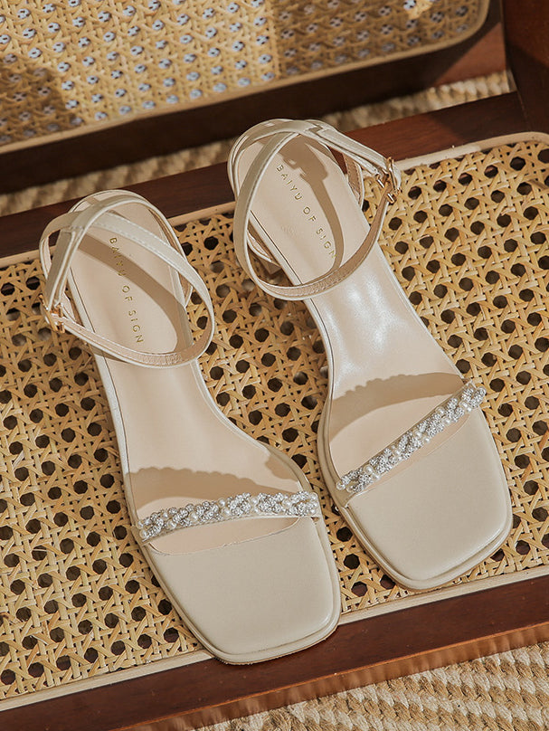 pearl bijou chunky heel sandals