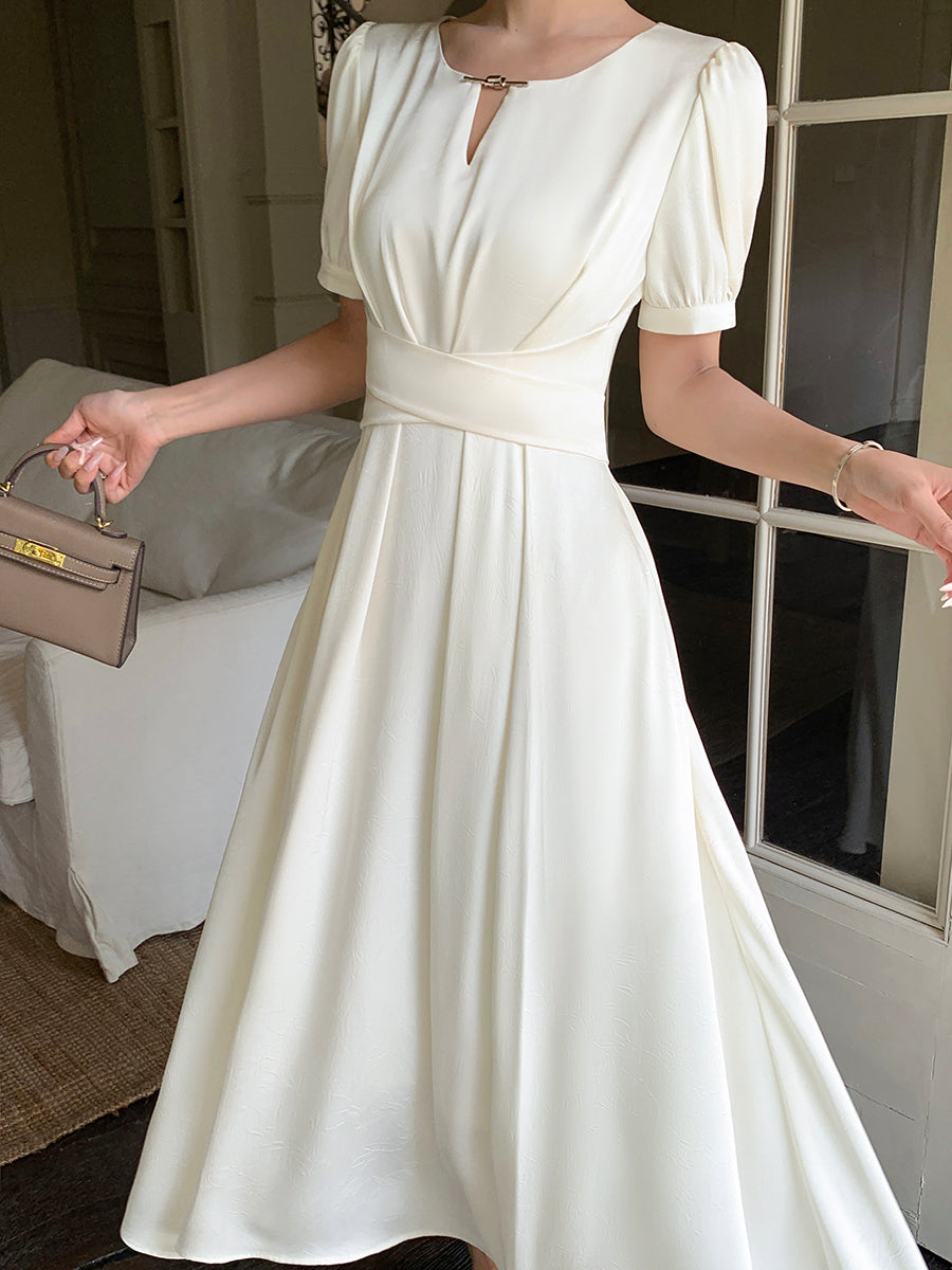 off white back ribbon long dress