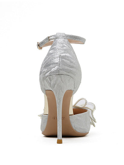 rhinestone ribbon pointed toe pumps
