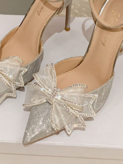 rhinestone ribbon pointed toe pumps