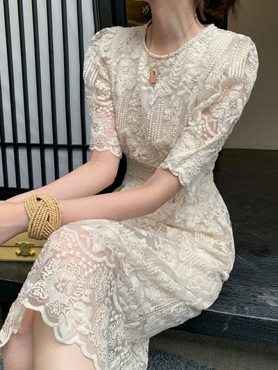 puff sleeve lace tight one piece