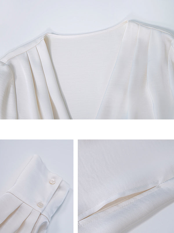 off white v neck waist cross long sleeves shirt