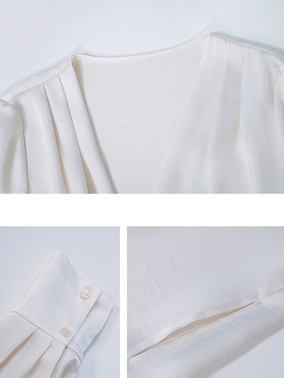 off white v neck waist cross long sleeves shirt
