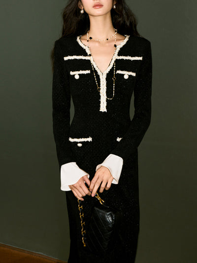 high end bicolor ruffle dress