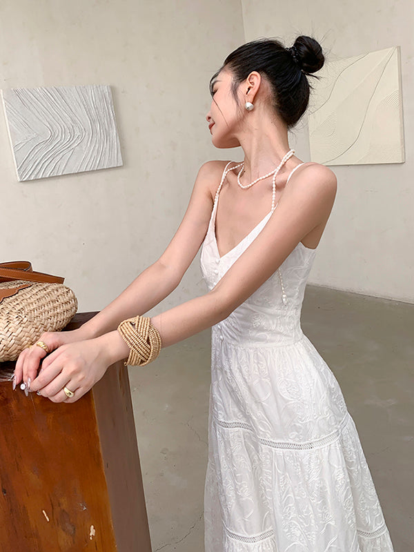 white camisole tiered long dress