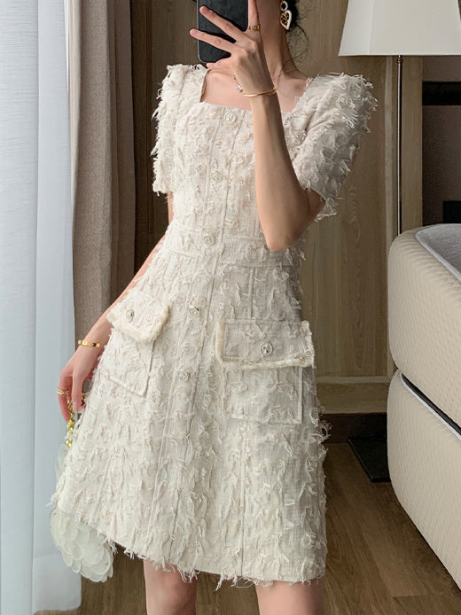 high end square feather like white one piece